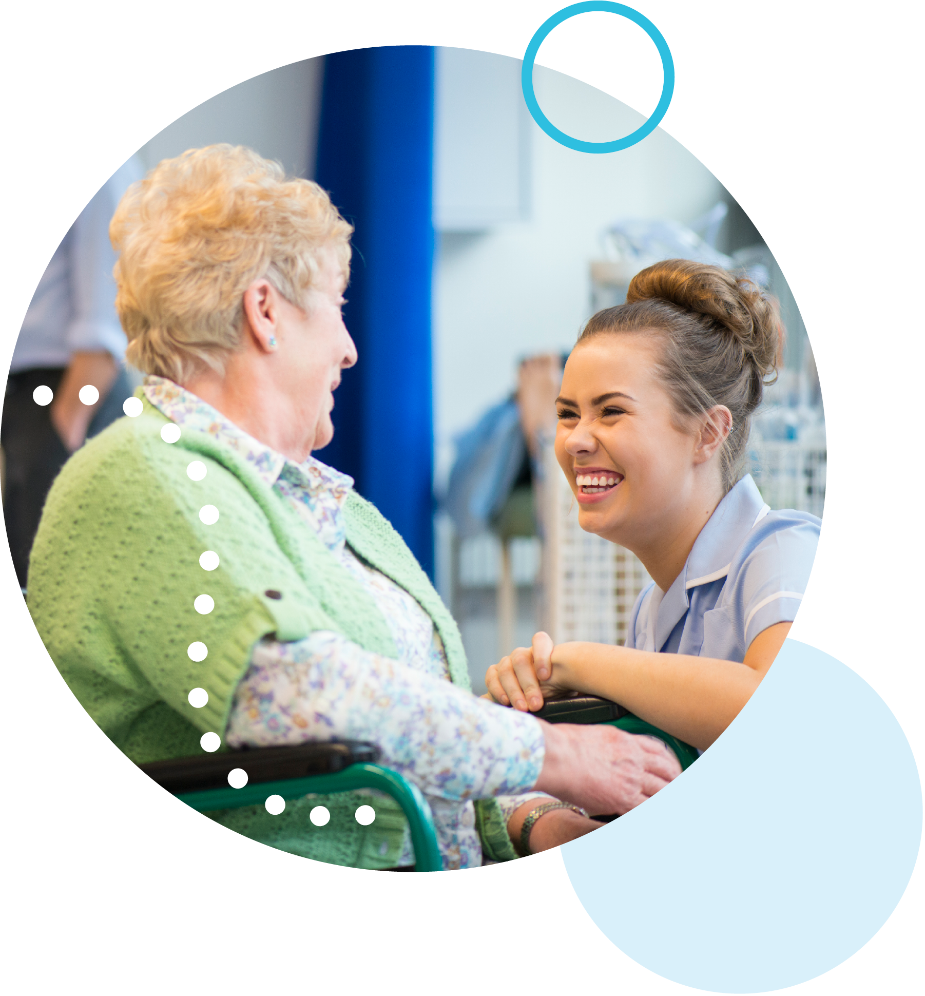 A nurse and a patient smiling